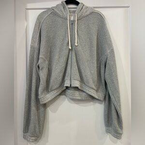 Aerie Light Gray Waffle Knit Zip-Up Hoodie